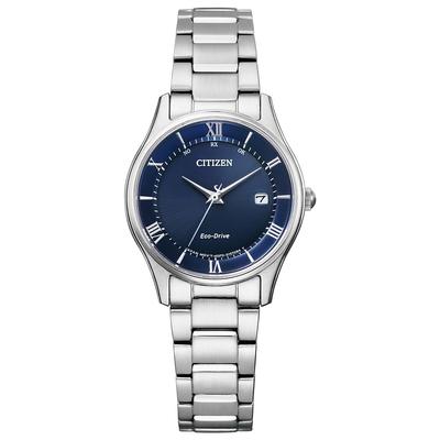 Коллекция ES0000-79L Женские часы Eco-Drive с радиоконтролем, Питание от света, Водонепроницаемые, Серебристые, Синие, Темно-синие
