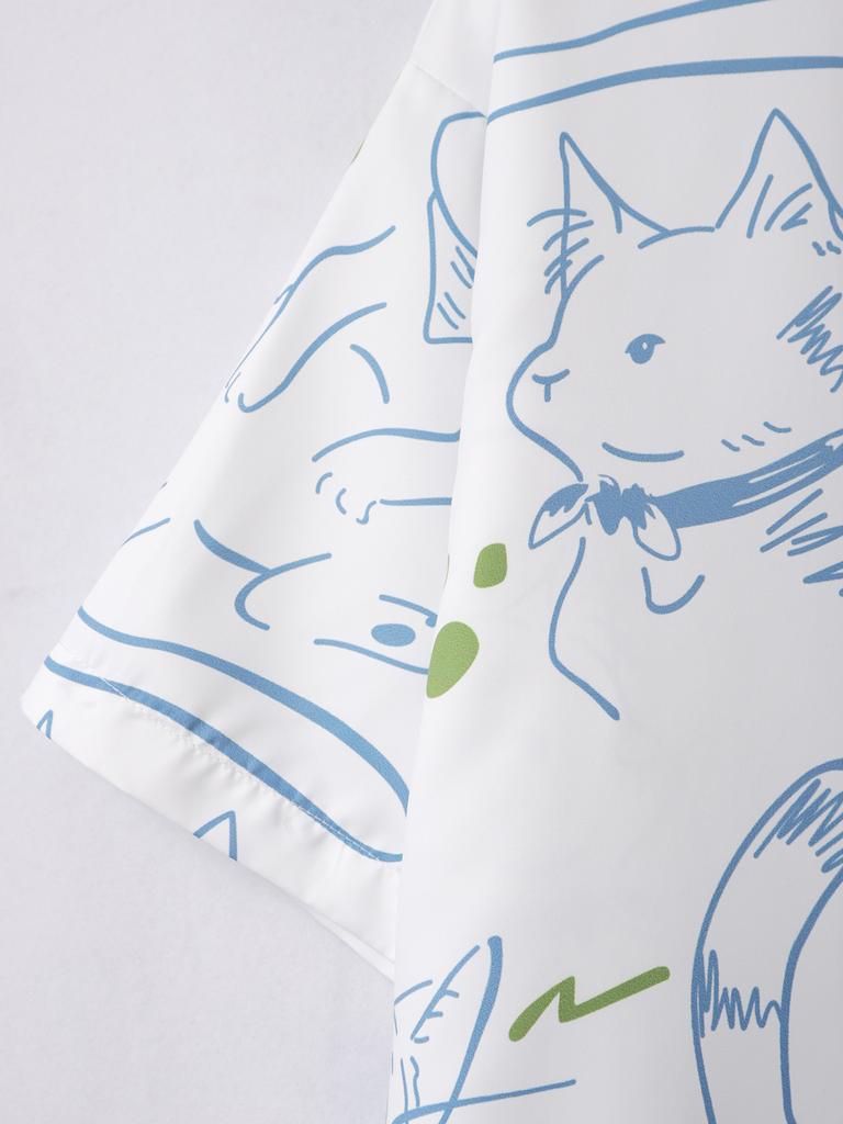 Рубашка свободного покроя свободного покроя с рисунком кота Prinr Hawaii Short Men Shirt Man American Printing Summer Universal для пар в уличном стиле