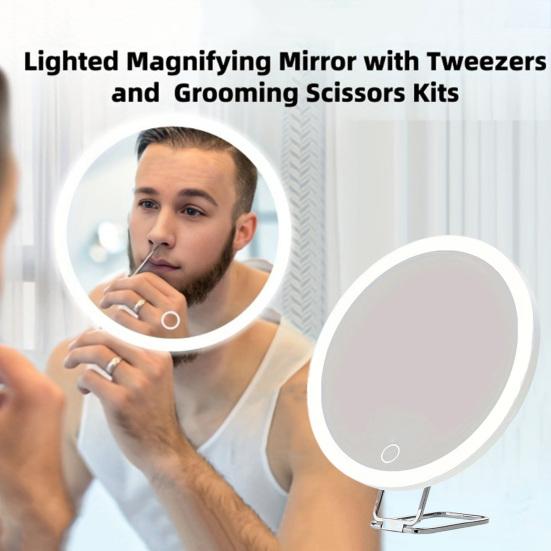Зеркало увеличительное 10/20/30X со светодиодной подсветкой, пинцет, вращающийся на 360 градусов, переносное настенное крепление