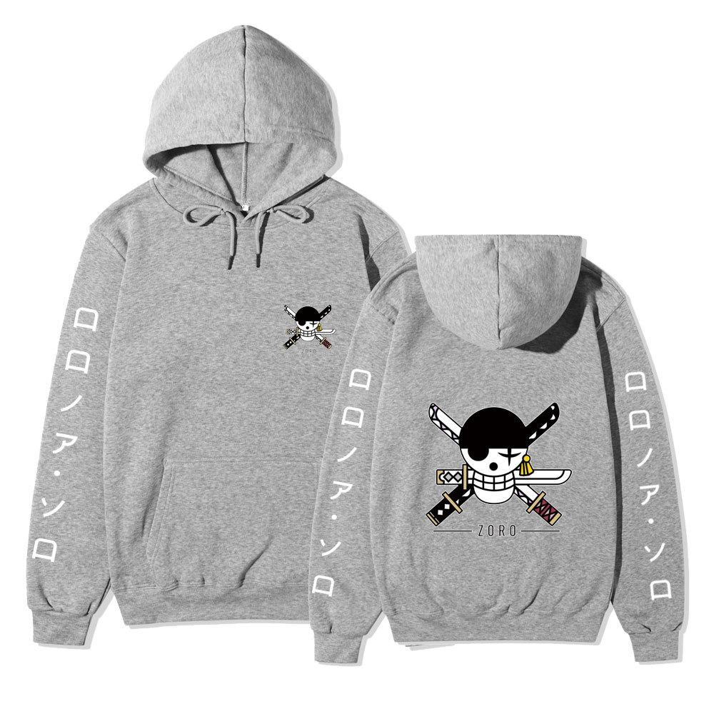 Anime Roronoa Zoro Hoodie, One Piece Pirate Skull Logo Graphic Print Pullover Sweatshirt Long Sleeve Streetwear for Men Women