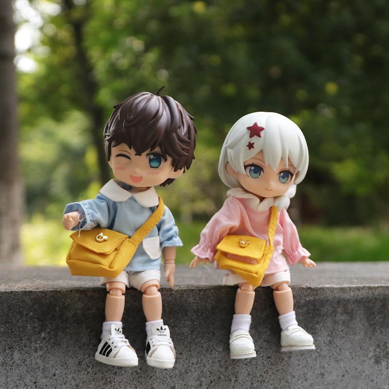 Светло-синий Розовый Одежда для Ob11 Малыша Рубашка+Штаны+Шляпа+Сумка Кролик Медведь Костюм для Детского Сада Molly Одежда для Малыша GSC Тело 12 Аксессуар BJD