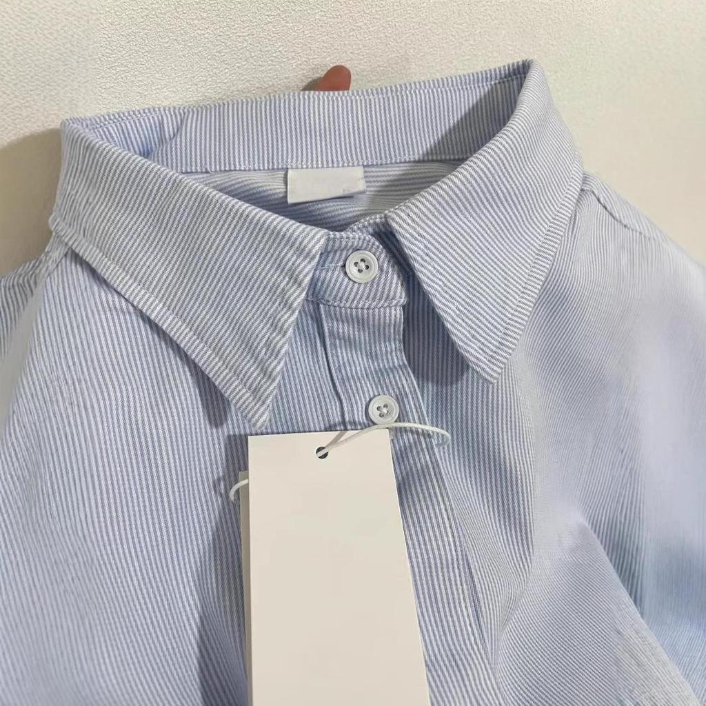 Новая осенняя синяя полосатая хлопковая рубашка-куртка - унисекс в стиле Гонконга, свободный повседневный крой