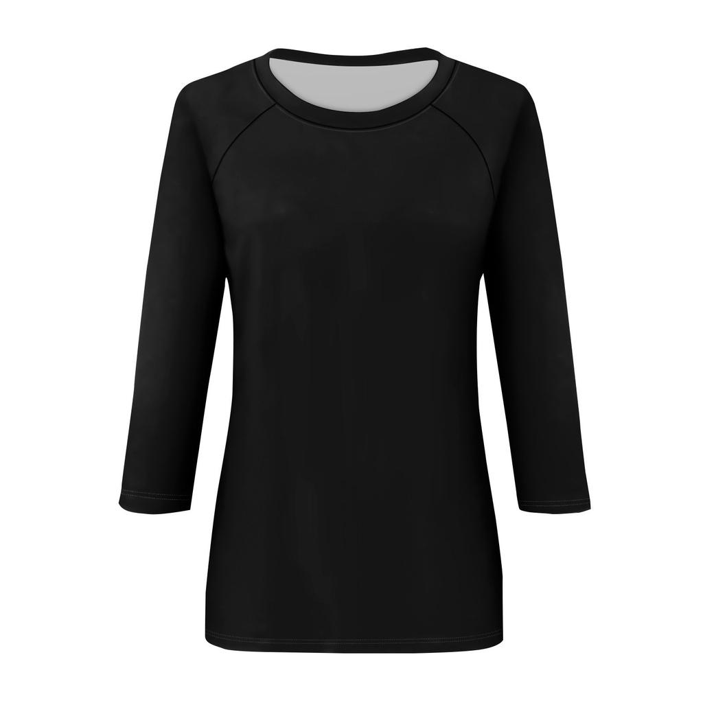 Рубашка для женщин, модная повседневная свободная однотонная футболка с рукавами реглан и круглым вырезом, рукав 3/4, женский топ