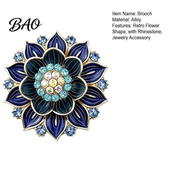 Elegant Clothing Accessory Retro Flower Brooch Pin, Floral Lapel Pin with Alloy Badge Rhinestone, Metal Jewelry for Women Girls Rhinestone Embellished