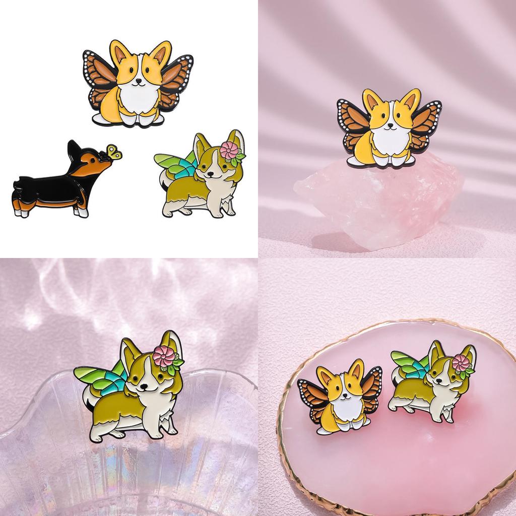 Charming Alloy Brooch In Cute Dog Design From Cartoon Animal Butterfly Series For Trendy Outfits