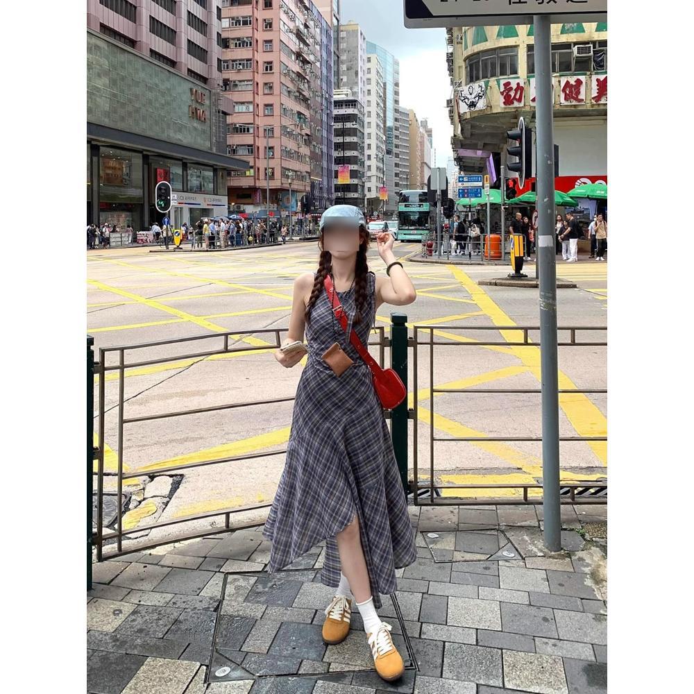 Клетчатое платье-жилет без рукавов, детское летнее новое, в зарубежном стиле, для маленького мужчины, с высоким чувством, нерегулярное длинное платье