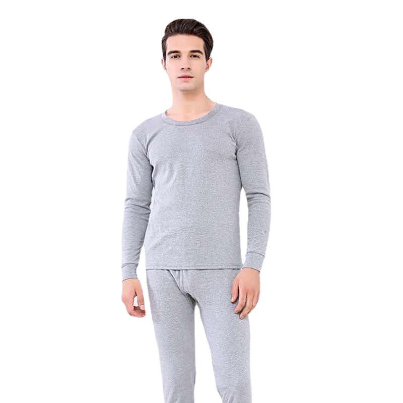 Мужской теплый комплект термобелья на флисовой подкладке: Хлопковый свитер базовый слой и толстые брюки для осени/зимы