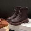 Женская обувь 2025 новая круглый носок кожаная платформа ботинки Мартин коричневые ретро короткие ботинки тонкие ботинки
