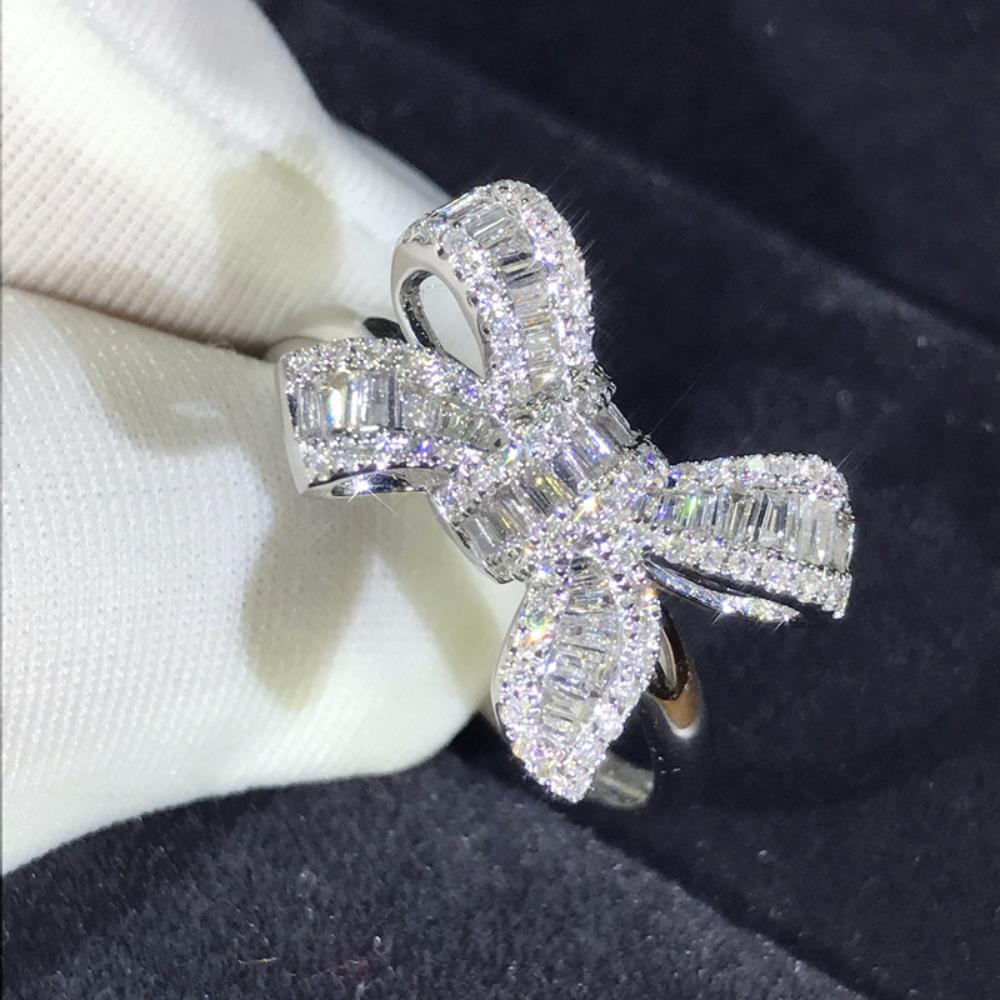 Bow Tie Square Zirconia Ring Elegant Luxury Simulated Diamond Wedding Ring for Women