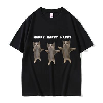 Забавная футболка с рисунком милого кота и мема «Dance Happy Cat Tosp», модная футболка унисекс, летние пары, повседневные футболки большого размера из 100% хлопка