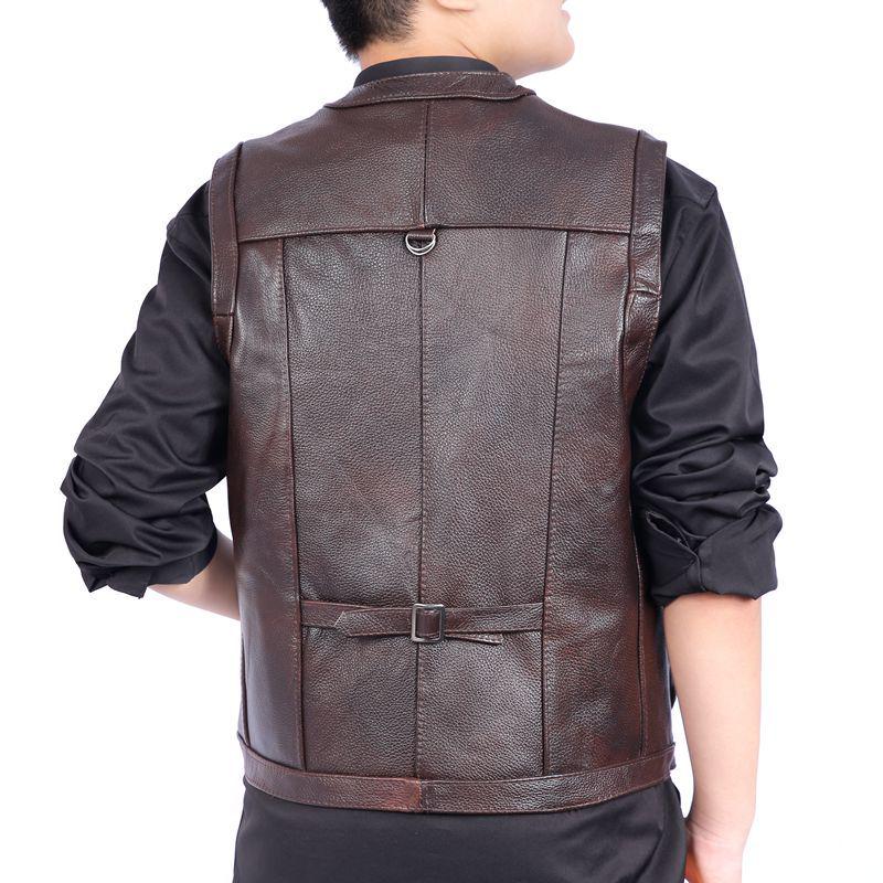 Мужской жилет из натуральной кожи: Верхний слой из коровьей кожи, многокарманный уличный жилет, теплая куртка для рыбалки на осень-зиму для людей среднего и пожилого возраста.