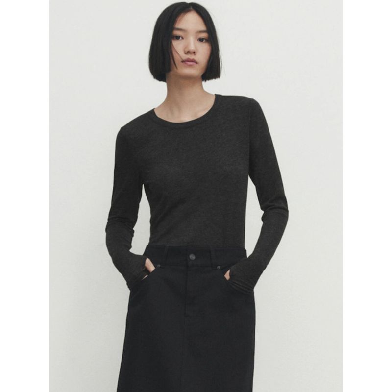 MD Women Clothes Casual Minimalist Style Slim Version Inner Wear Round Neck Bottoming Shirt Finger Hole Long Sleeves Shirt Female 06842574892