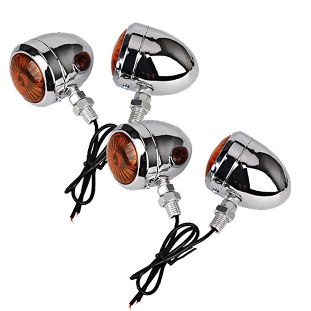 2/4Pcs Retro Motorcycle Turn Signals Universal 12V Single Wire Turn Signals Lights Motorbike Blinkers for Honda Suzuki Harley Motorbike Accessories