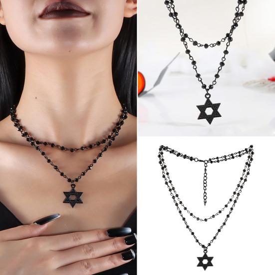 Готическое ожерелье женское ожерелье на Хэллоуин кулон в виде черной луны с многослойными металлическими цепочками бусинами ожерелье-чокер с летучей мышью для костюма для косплея