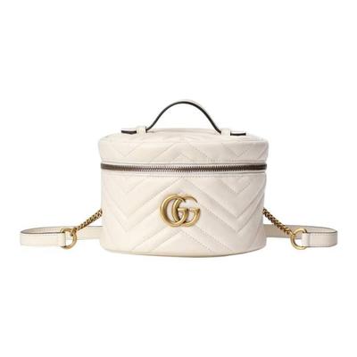 Женский мини-рюкзак-кроссбоди Gucci Marmont Matelassé из кожи, круглый, белый, для повседневного использования
