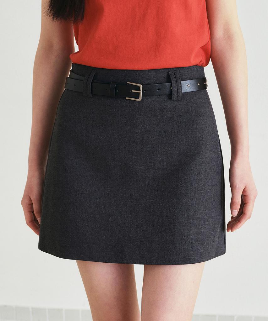 Roeil Minimal A-Line Belt Mini Skirt_Charcoal