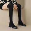 Krazing Pot Flock Autumn Winter Shoes Elastic Boots Square Toe Keep Warm Stretch Over-the-knee Boots