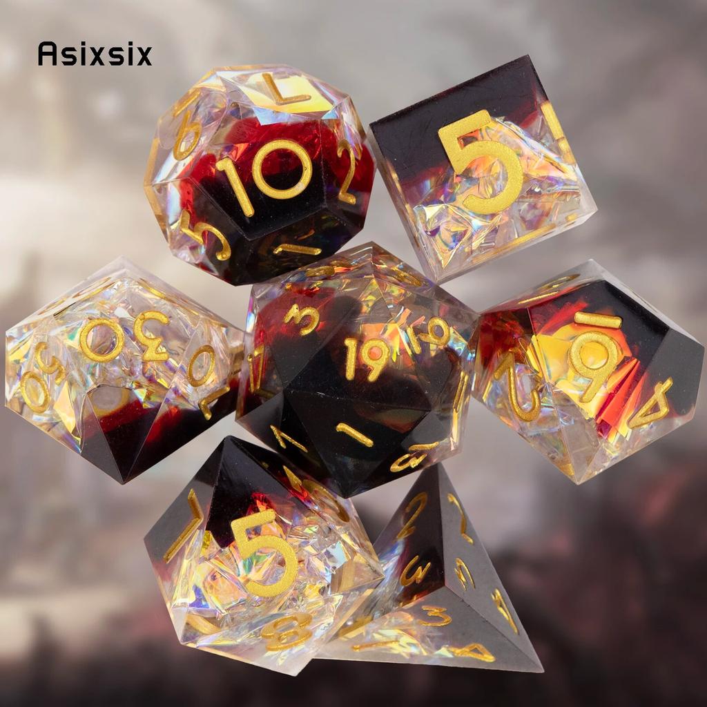 7 шт., черные, красные, желтые кубики с острыми краями, многогранные кубики из смолы, подходящие для ролевых ролевых игр, настольная игра