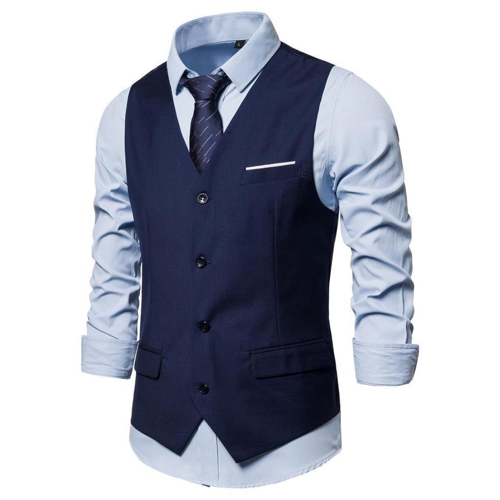 2023 Men's Large Solid Color Single-Breasted Casual Suit Vest - Korean Style