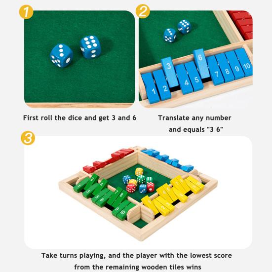 Настольная игра Shut The Box Обучающая игра в кости Стратегическая игра 2-4 игрока Дети Взрослые Семейный вечер Вечеринка Интерактивная деревянная игрушка Закрой коробку