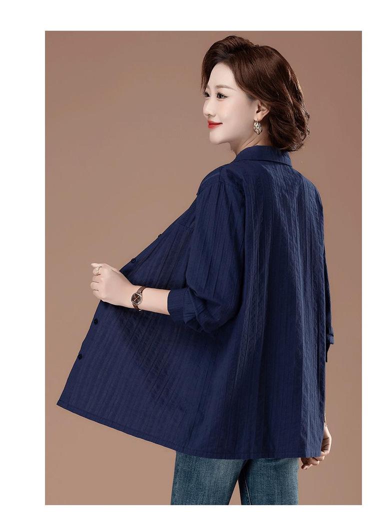 Женская блузка большого размера из чистого хлопка с отложным воротником - Мода ранней осени для мам среднего возраста
