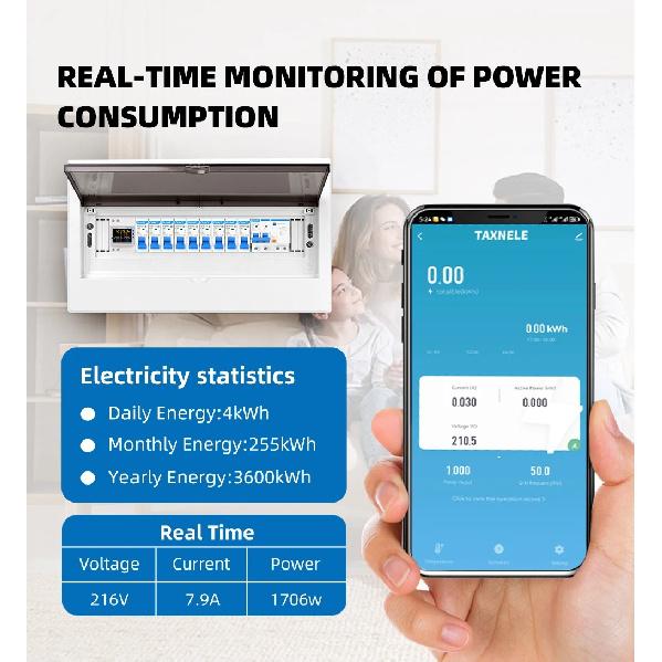 TUYA WiFi Удаленный монитор 6-в-1 AC 110V 220V 100A Напряжение Ток Коэффициент мощности кВтч Электроэнергия Частота Измеритель D52-2066
