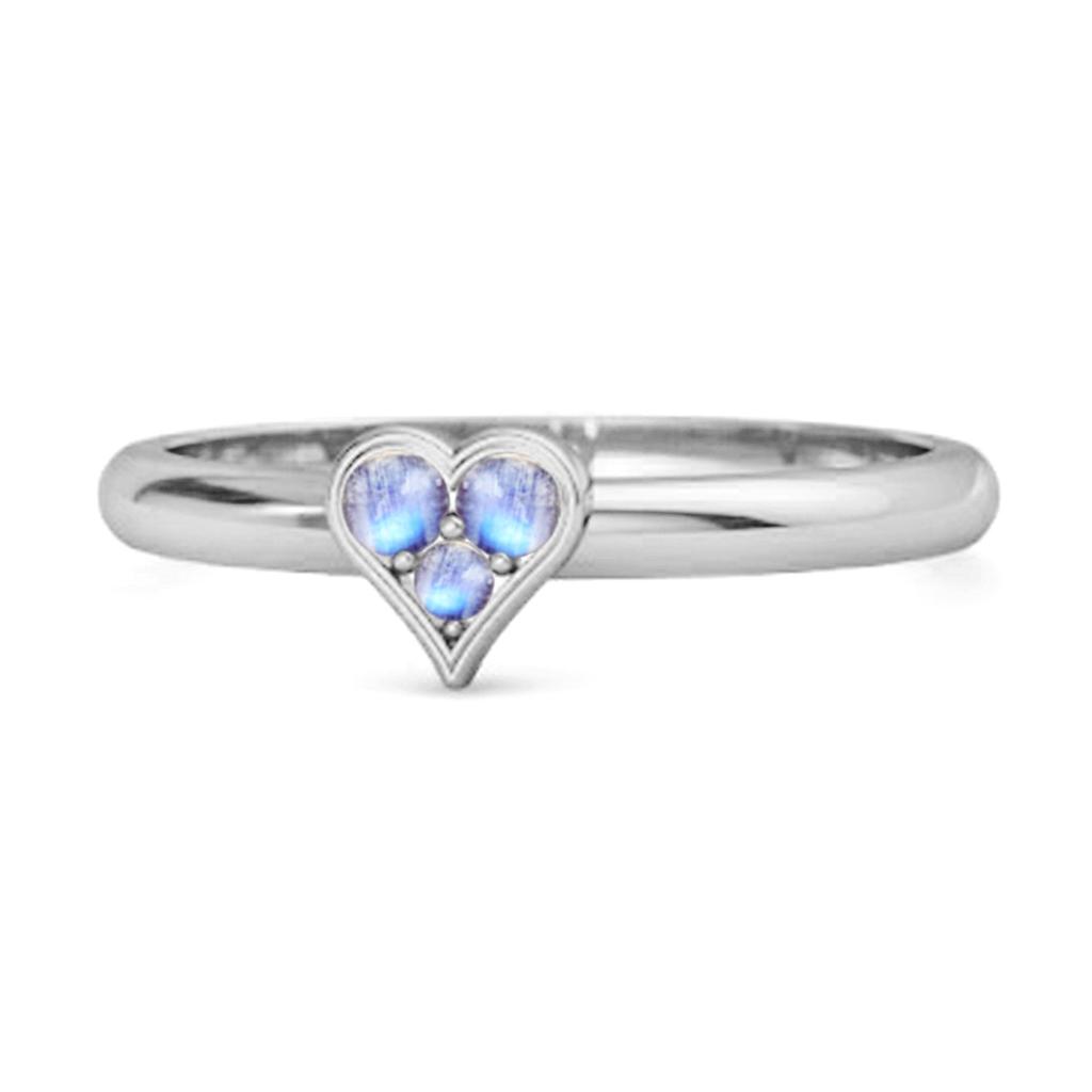 Moonstone Heart Cluster Ring - 925 Sterling Silver