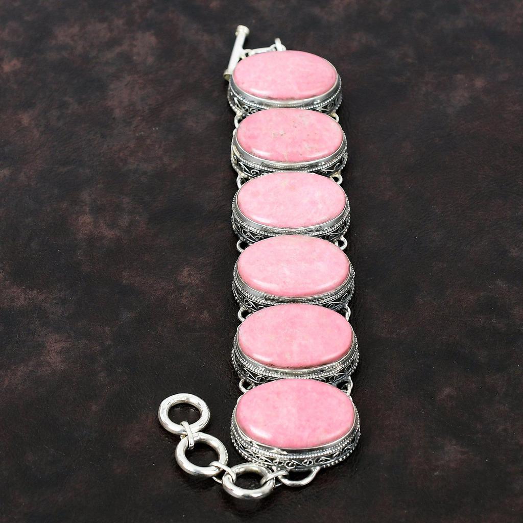 Браслет Thulite Ювелирные изделия ручной работы Браслет из драгоценных камней Браслет из стерлингового серебра 925 пробы Регулируемый браслет-цепочка Винтажный браслет Подарок на годовщину