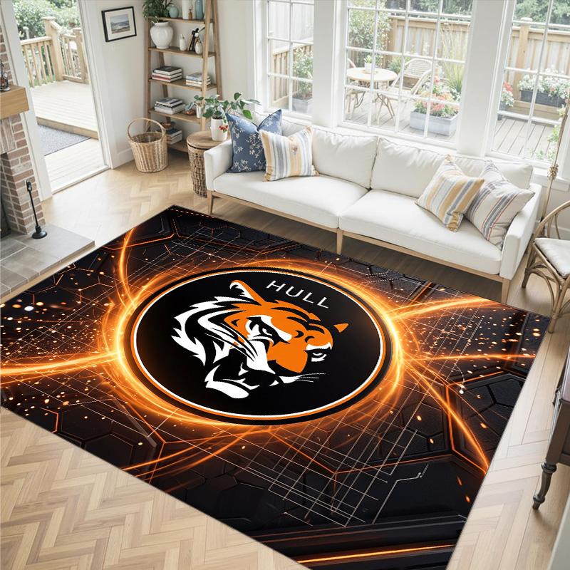 Hull City Football Design Crystal Velvet Carpet Cozy Non?Slip Printed Rug For Bedroom Living Room Entrance