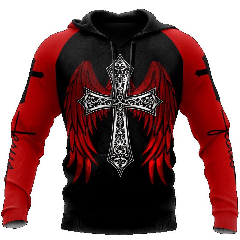 Tattoo Skeleton Cross Terror Red 3D Printed Men's Oversized Hoodie Sweatshirt Autumn Casual Tracksuits Bad Wolf Animal Clothing