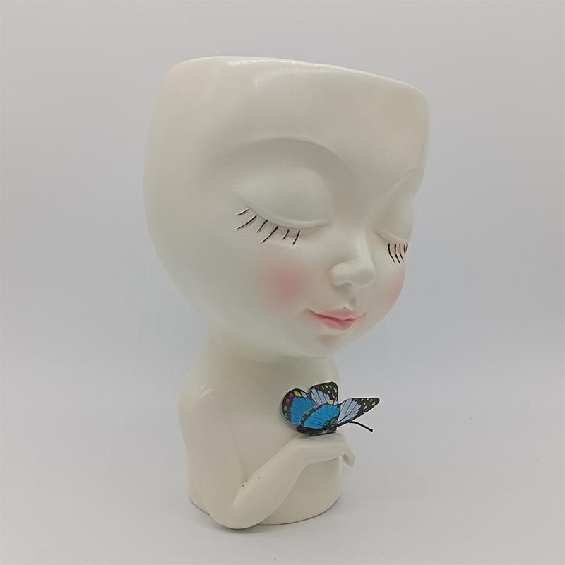 Горшок для цветов в виде лица девочки-бабочки, кашпо для суккулентов с дренажным отверстием, милые горшки для цветов в виде женского лица, смоляные настольные украшения