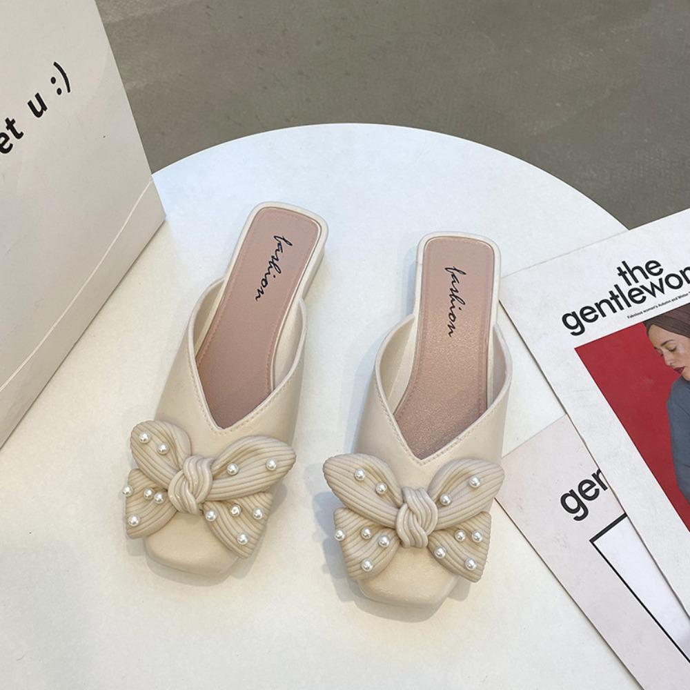 Женские тапочки Outside New Bow Baotou Outside Slippers Женские летние повседневные модные туфли Muller Женские полутапочки Сандалии