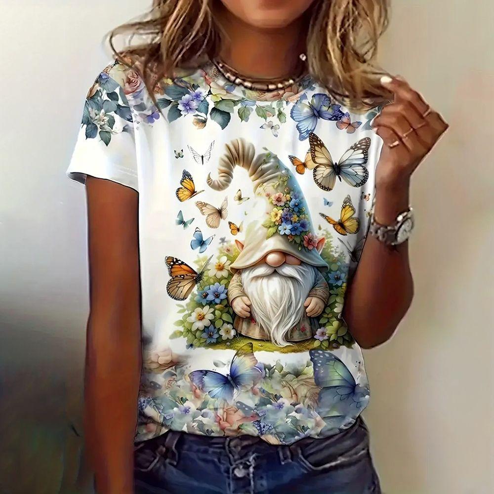 Летний топ с круглым вырезом и принтом 3D Санта-Клауса, модные повседневные женские футболки с короткими рукавами