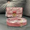 [Pre-Owned] Logo Print Metal Buckle Jacquard Fabric Nappa Leather Crossbody Shoulder Bag Small - Excellent #TNKM9I