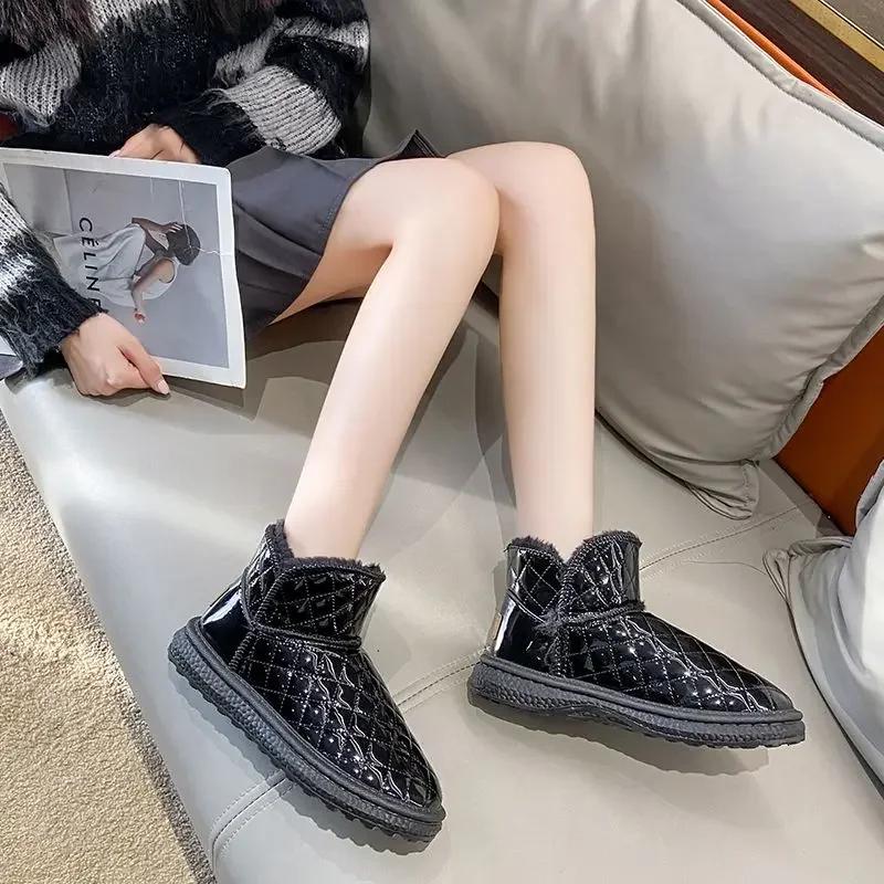 Женские зимние ботинки на липучке с мягкой подкладкой, плюс теплая женская обувь Y2k для работы, зимние водонепроницаемые недизайнерские роскошные противоскользящие трендовые 2024 PU