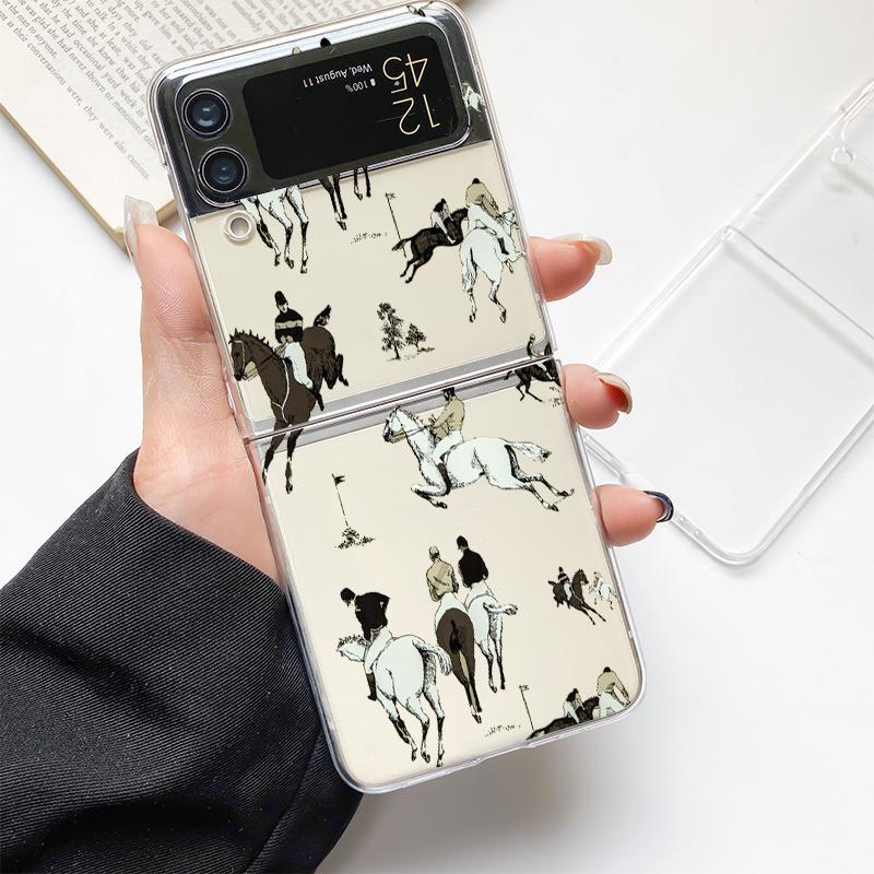 Phone Case For Samsung Galaxy Z Flip 3 4 5 Hard Folding Clear PC Bumper Animal Art Horse For Samsung Z Flip 6 Back Cover