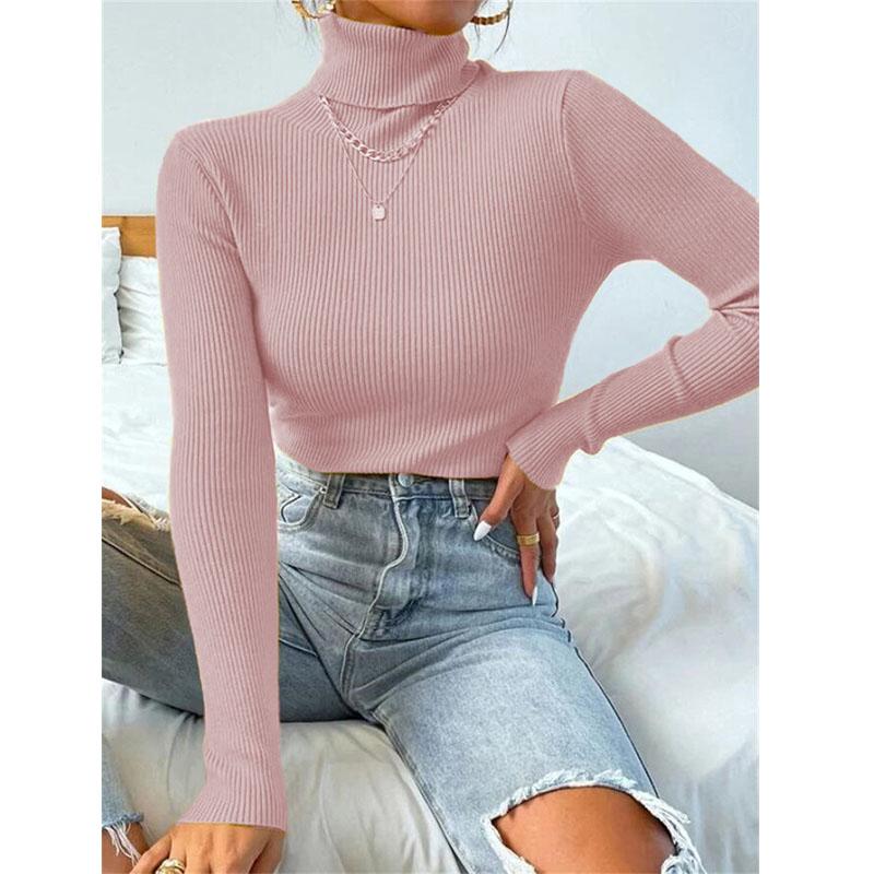 Осень-зима Женская футболка с длинным рукавом и высоким воротником, однотонные топы