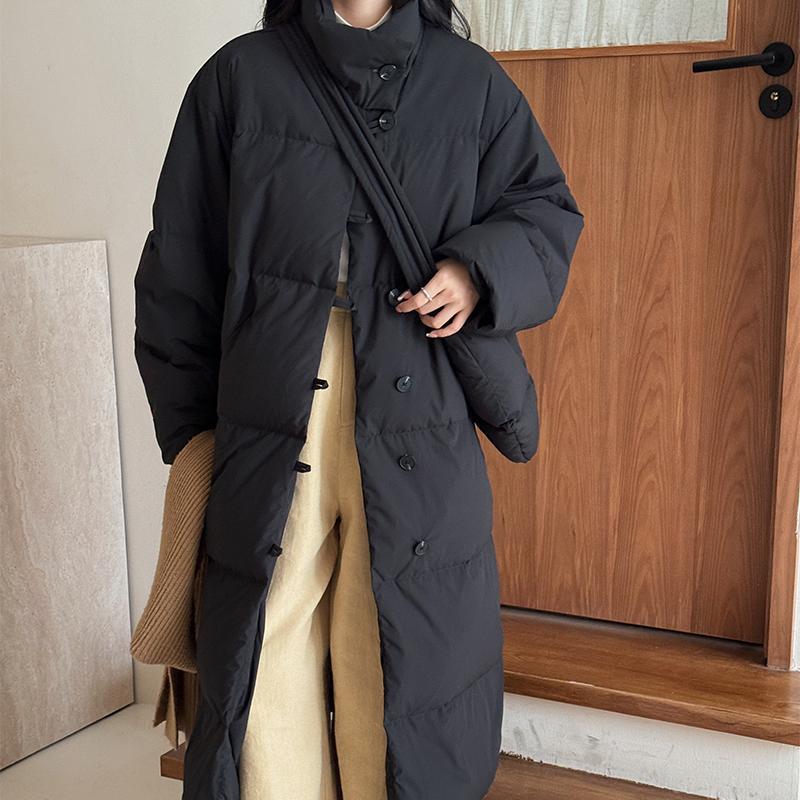 2024 новая зимняя куртка 90 белого утиного пуха женская длинная модная утолщенная куртка до колена