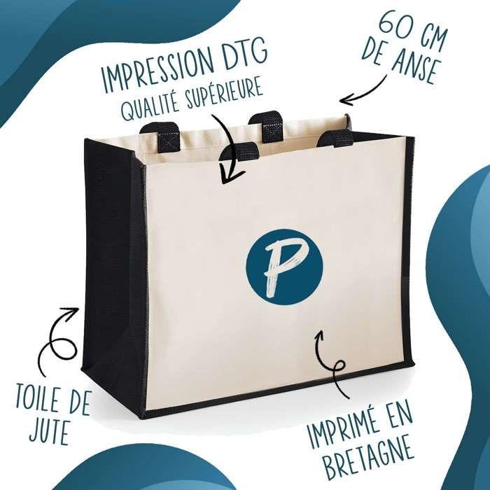 Duo cabas jute et trousse Zoé Définition Cadeau Prénom Femme Anniversaire Noël | Sac de courses Pochette Maquillage Shopping