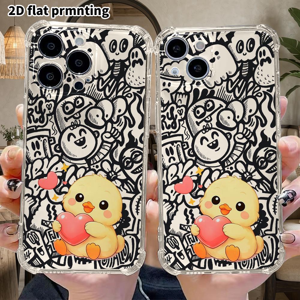 Чехол для телефона: 2D плоский чехол с защитой углов для iPhone 18 17 16 15 14 13 Pro, прозрачный, с маленькой желтой уточкой, рождественские и хэллоуинские подарки