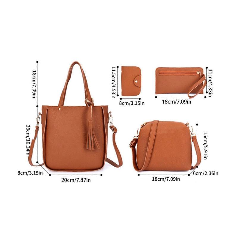 Elegant 4Pcs Women's PU Leather Shoulder Bag Set Crossbody Purse Shoulder Bag Card Holder Casual Handbag Red