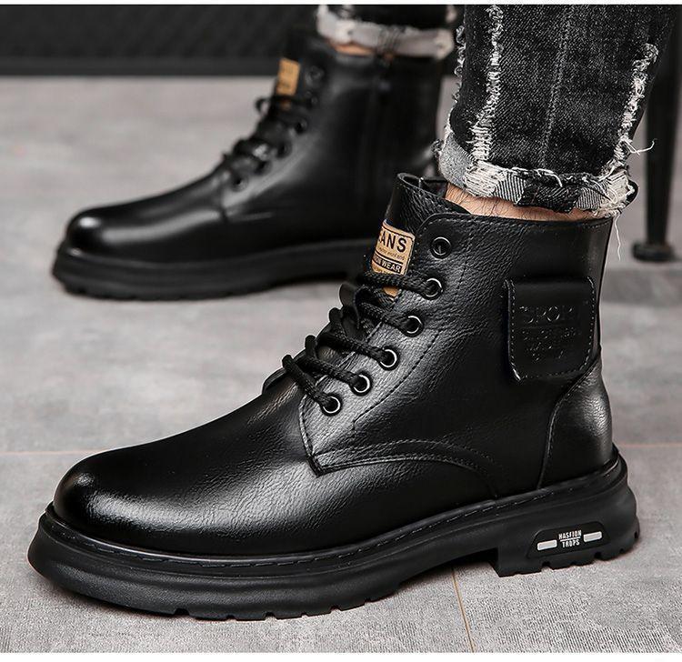 2024 New Martin Boots Men's Autumn and Winter Velvet High-top Men's Shoes British Style Middle-help Men's Tooling Boots 9763