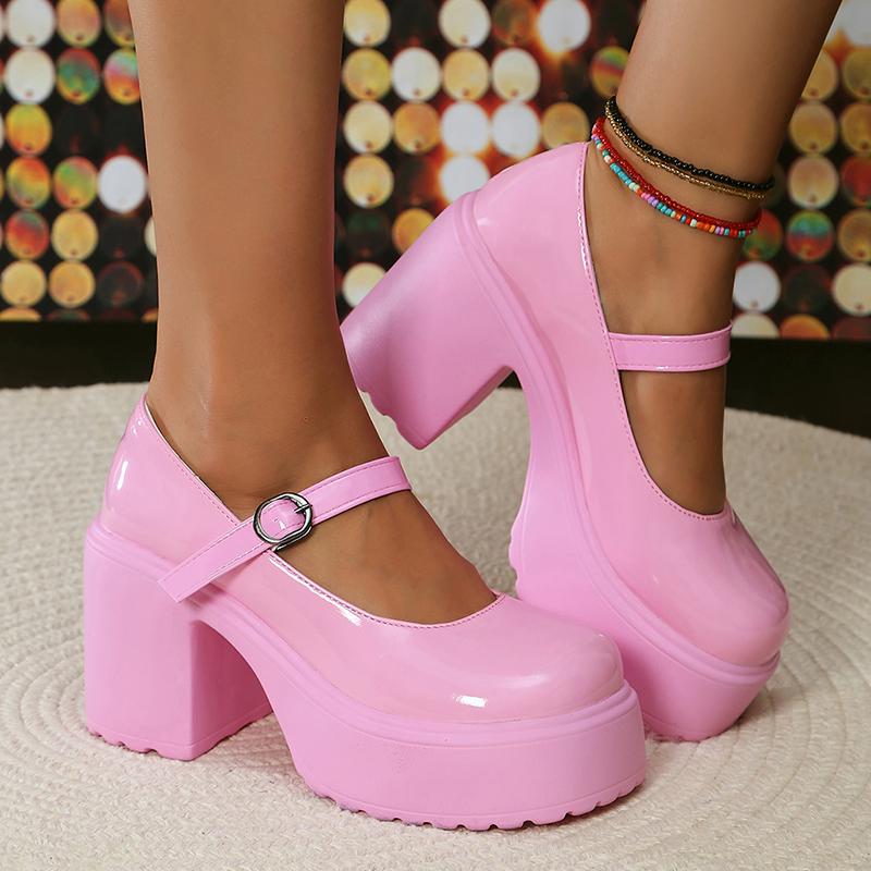 Туфли Мэри Джейн на толстой платформе Y2K, женские туфли на очень высоком каблуке, лакированные туфли-лодочки, женские туфли для вечеринок с пряжкой на щиколотке и толстым каблуком 42