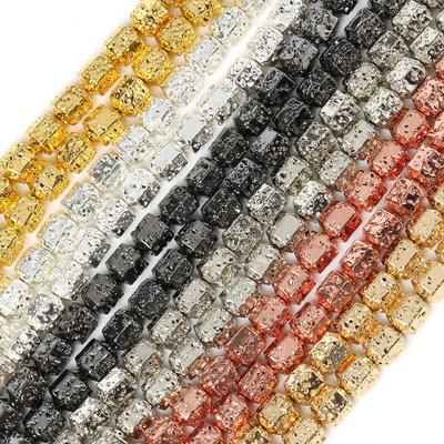 Мода Diy Craft Золото Серебро Покрытие Натуральный Лавовый Камень Бусины Цилиндрические Бусины-разделители для Изготовления Ювелирных Изделий DIY Браслеты Ручной Работы 15 дюймов