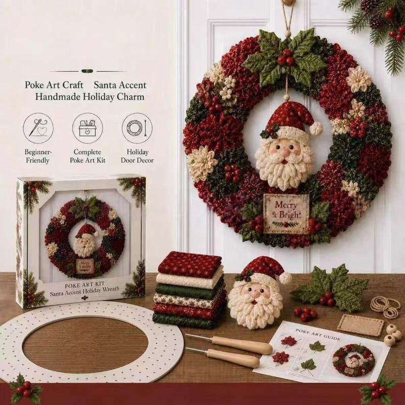 3D Fabric Poke Wreath Diy Christmas Theme Kit 3D Hanging Fabric Poke Art Kit Christmas Wreath 2026 Christmas Atmosphere Decor