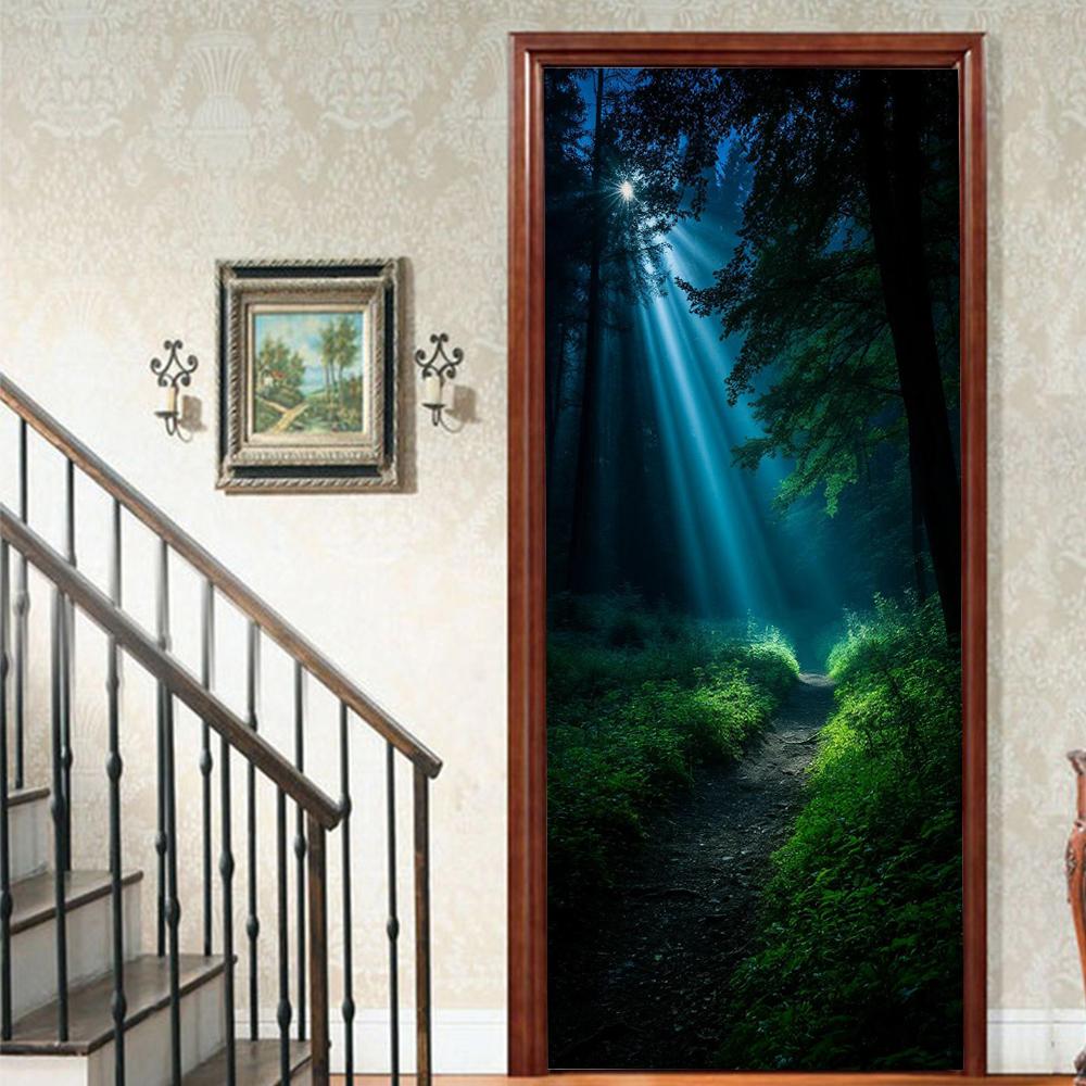 1Pcs Landscape Vinyl Door Sticker For Bedroom Home Decor Self Adhesive Removable Wall Decal Door Renovation Waterproof Poster