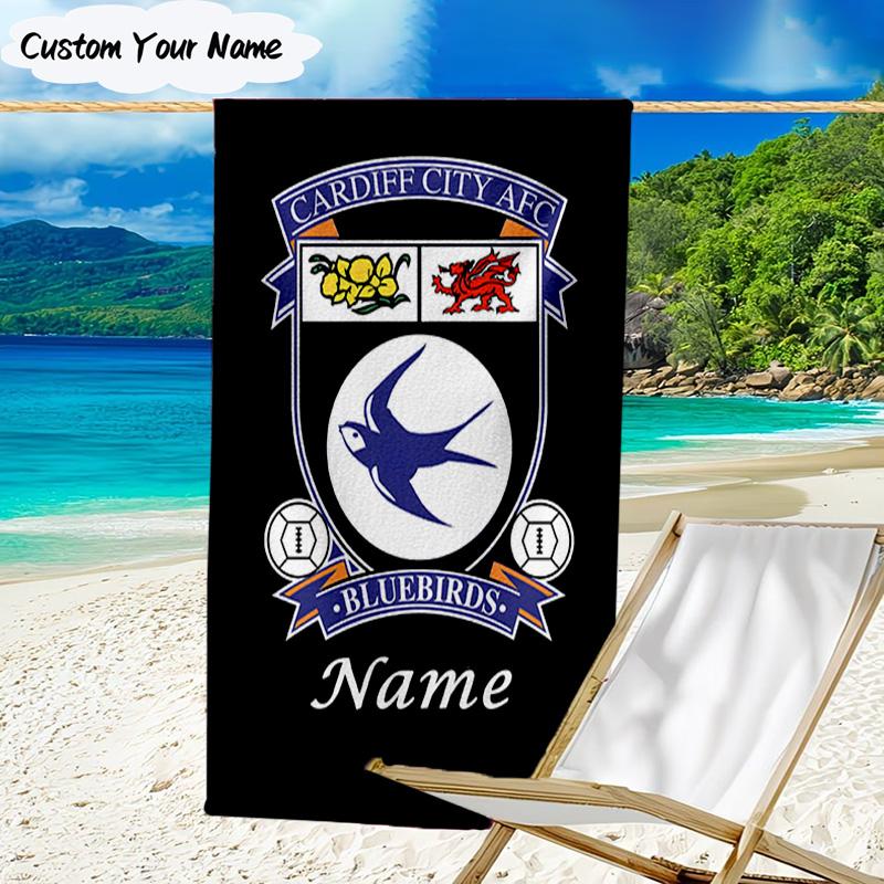1PC Custom Name Beach Towel Cardiff FC Crest Beach Towel, Suitable for Camping, Travel, Beach Accessories, Super Absorbent, Family Gift