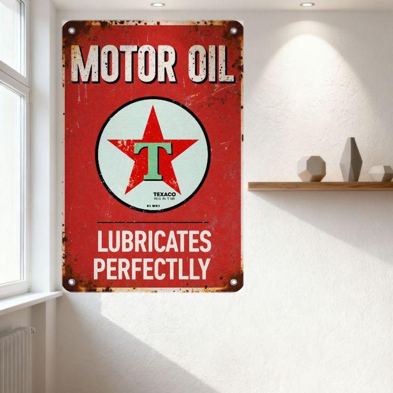 Винтажная металлическая жестяная вывеска Texaco Motor Oil, ржаво-красный фон, ретро-рекламная табличка, декор для дома, бара, мужской комнаты с надписью 'MOTOR OIL'
