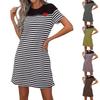 Women's Casual Short-sleeved Round Neck Striped Short Dress
