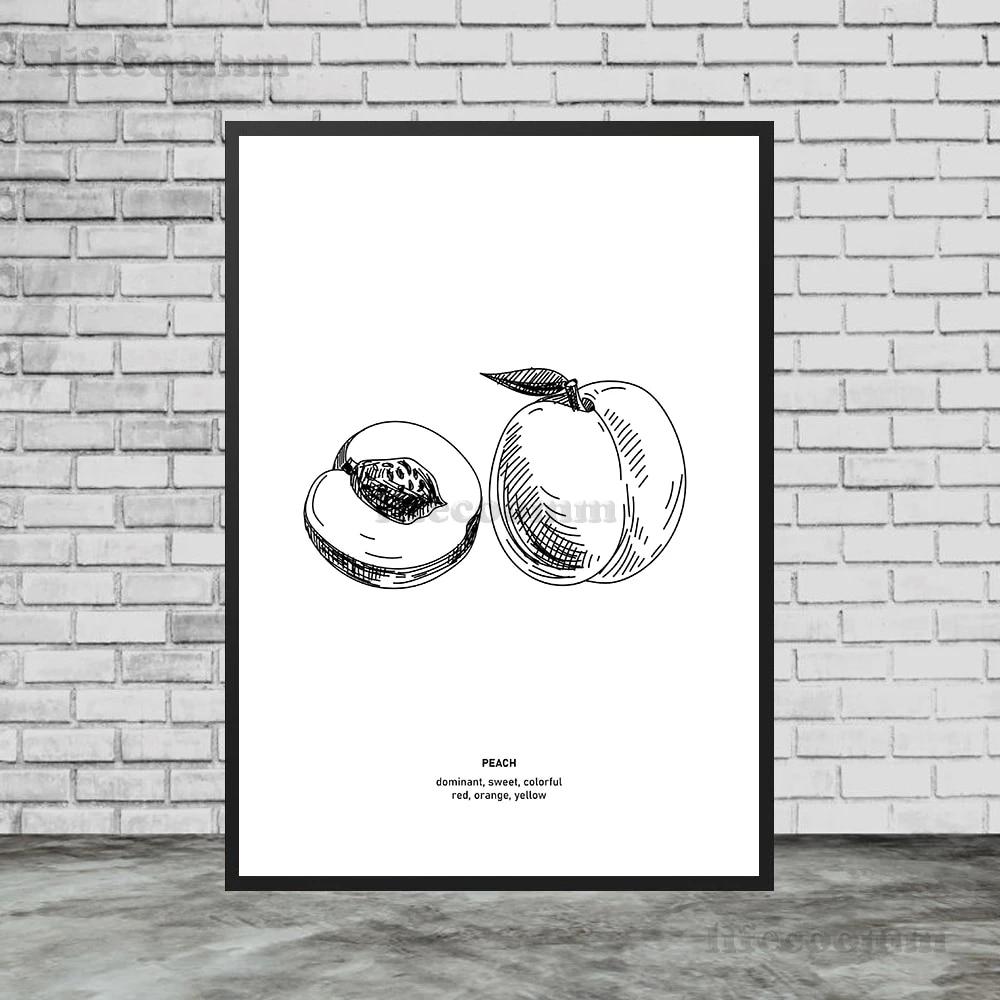Турецкий кофе, художественный принт, плакат с яблоком, бананом, манго, фруктами и принтом, украшение, карандашный набросок фруктов для кухни, настенная живопись, без рамки